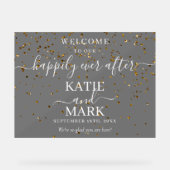 金ゴールドグリッターの後ずっと幸せに霜が降り結婚た アクリルサイン (正面)