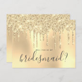 金ゴールドグリッターの流れが私の花嫁の付き添いになる インビテーションポストカード (正面/裏面)