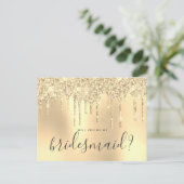 金ゴールドグリッターの流れが私の花嫁の付き添いになる インビテーションポストカード (スタンド正面)