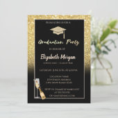 金ゴールドグリッターの目盛りキャップ、紙吹雪、ワイン、ガラス 招待状 (スタンド正面)