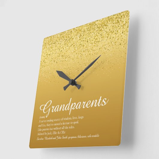 金ゴールドグリッターの祖父母の定義 スクエア壁時計 (傾斜)