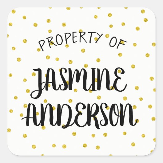 金ゴールドグリッターの紙吹雪プロパティ スクエアシール (正面)