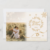 金ゴールドグリッターの結婚した写真とメリー シーズンカード (正面)