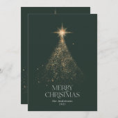 金ゴールドグリッターの緑のクリモダンスマス シーズンカード (正面/裏面)