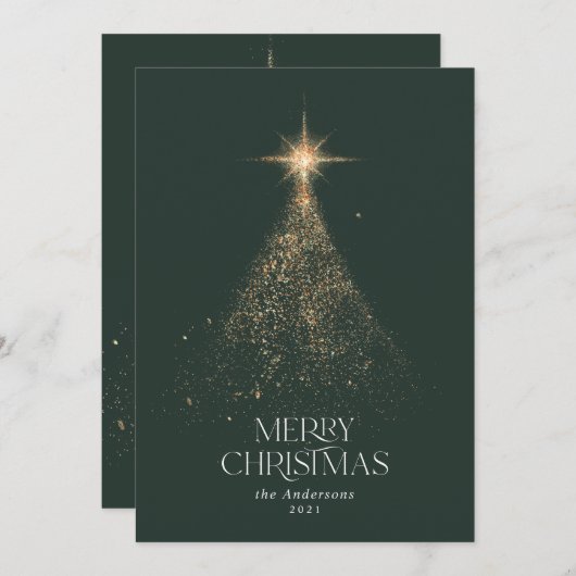 金ゴールドグリッターの緑のクリモダンスマス シーズンカード (正面/裏面)