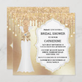 金ゴールドグリッターの花嫁ドレスラグジュアリーエレガントなきらめく 招待状 (正面/裏面)