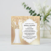 金ゴールドグリッターの花嫁ドレスラグジュアリーエレガントなきらめく 招待状 (スタンド正面)