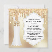 金ゴールドグリッターの花嫁ドレスラグジュアリーエレガントなきらめく 招待状 (正面)
