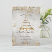 金ゴールドグリッターの雪片、クリスマスツリーライト 招待状 (スタンド正面)
