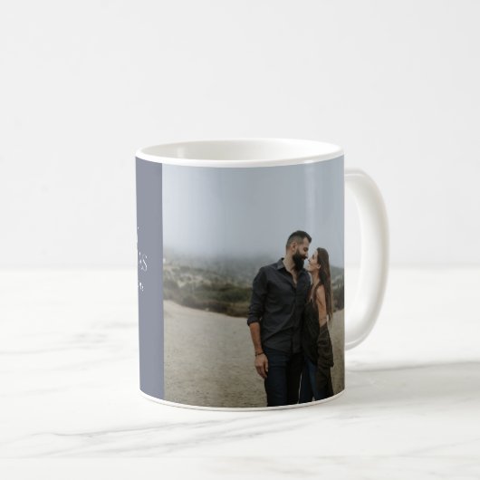 金ゴールドグリッターの青いモダンクリスマス写真 コーヒーマグカップ (正面右)