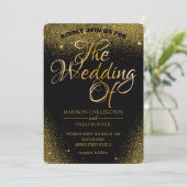 金ゴールドグリッターの黒い背景 招待状 (スタンド正面)