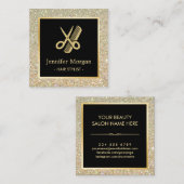 金ゴールドグリッターはさみ櫛美容師ヘアサロン スクエア名刺 (正面/裏面)