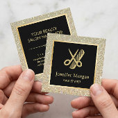 金ゴールドグリッターはさみ櫛美容師ヘアサロン スクエア名刺