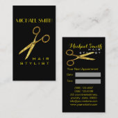 金ゴールドグリッターはさみ美容師アポイントメント 予約カード (正面/裏面)