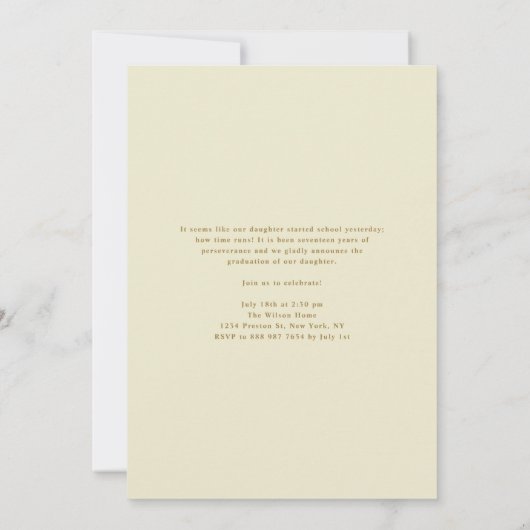 金ゴールドグリッターはっきりしたグラードタイポグラフィ卒業写真 案内状 (裏面)