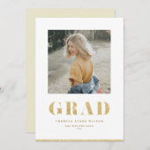 金ゴールドグリッターはっきりしたグラードタイポグラフィ卒業写真 案内状 (正面/裏面)