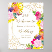 金ゴールドグリッターはっきりしたフローラ結婚歓迎 ポスター (正面)