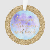 金ゴールドグリッターは月の水色にあなたを愛する オーナメント (正面)