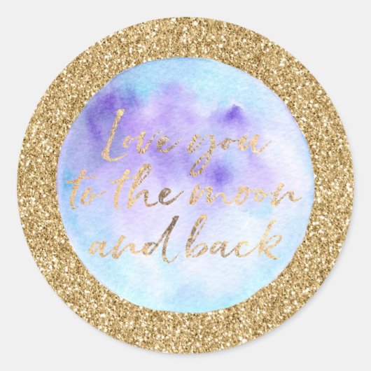 金ゴールドグリッターは月の水色にあなたを愛する ラウンドシール (正面)