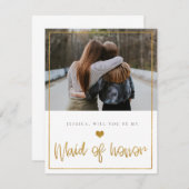 金ゴールドグリッターは私のメイド・オブ・オーナー（花嫁付き添い人）カード セーブザデート (正面/裏面)