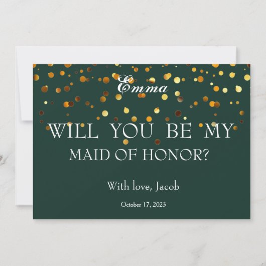 金ゴールドグリッターは私のメイド・オブ・オーナー（花嫁付き添い人）invitati 招待状 (正面)