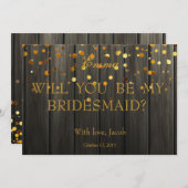 金ゴールドグリッターは私の花嫁メイド木製になる 招待状 (正面/裏面)