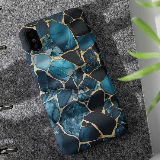 金ゴールドグリッターひびブルーマーブルモダン質感 Case-Mate iPhoneケース