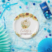 金ゴールドグリッターひまわりカボチャ1st誕生日プレート ペーパープレート (パーティー)