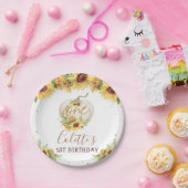 金ゴールドグリッターひまわりカボチャ1st誕生日プレート ペーパープレート (パーティー)