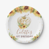 金ゴールドグリッターひまわりカボチャ1st誕生日プレート ペーパープレート (正面)