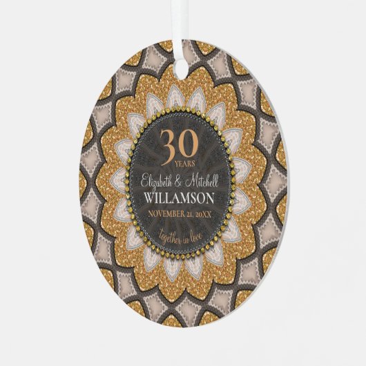 金ゴールドグリッターひまわりジオマンダラ記念日 メタルオーナメント (正面左)