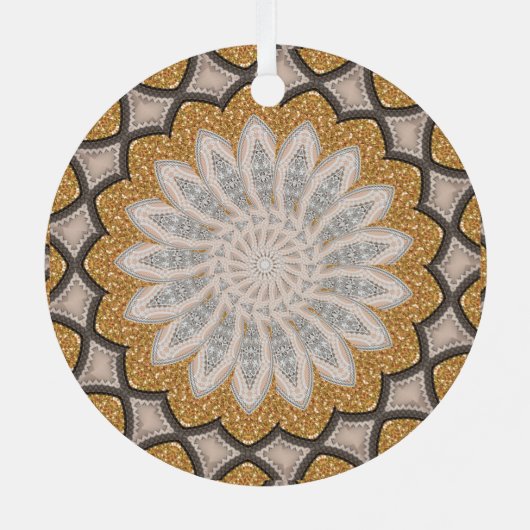 金ゴールドグリッターひまわりジオマンダラ記念日 メタルオーナメント (裏面)