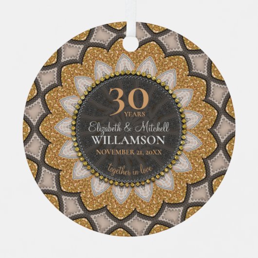 金ゴールドグリッターひまわりジオマンダラ記念日 メタルオーナメント (正面)