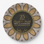 金ゴールドグリッターひまわりモダン記念日 ペーパープレート (正面)