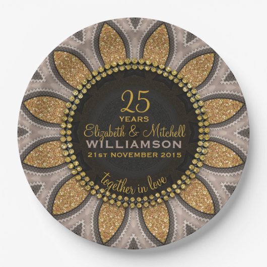 金ゴールドグリッターひまわりモダン記念日 ペーパープレート (正面)