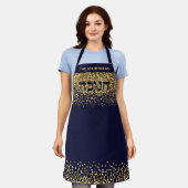 金ゴールドグリッターへブルHanukkahライトアップナイト エプロン (着用した状態)