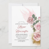 金ゴールドグリッターほこりっぽいバラフローラの卒業 招待状 (正面)