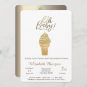 金ゴールドグリッターアイスクリームオベビーサマーベビーシャワー 招待状 (正面/裏面)