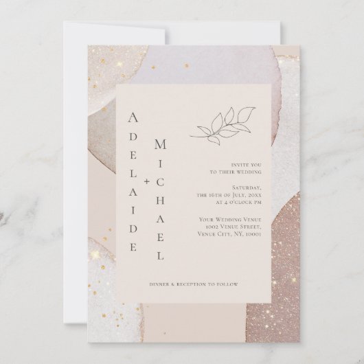 金ゴールドグリッターアイボリーアゲート結婚式招待状 招待状 (正面)