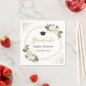 金ゴールドグリッターアイボリーグリーンフローラ卒業パーティー スタンダードカクテルナプキン (インサイチュ)