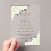 金ゴールドグリッターアイボリーフローラスペインの性別開示 アクリル招待状 (インサイチュ (ポータブル))