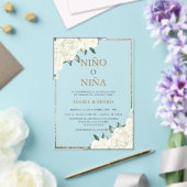 金ゴールドグリッターアイボリーフローラスペインの性別開示 アクリル招待状 (インサイチュ (ウェディング))