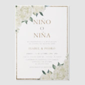 金ゴールドグリッターアイボリーフローラスペインの性別開示 ベラム紙招待状 (正面)