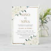 金ゴールドグリッターアイボリーフローラスペインの性別開示 招待状 (スタンド正面)