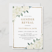 金ゴールドグリッターアイボリーフローラ緑のジェンダーが明らかにする 招待状 (正面)