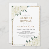 金ゴールドグリッターアイボリーフローラ緑のジェンダーが明らかにする 招待状 (正面/裏面)