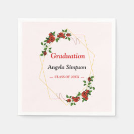 金ゴールドグリッターアイボリーレッドフローラ卒業パーティー スタンダードカクテルナプキン