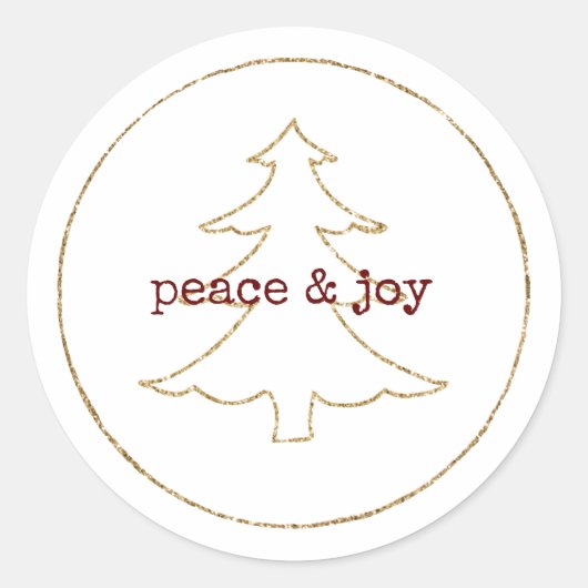 金ゴールドグリッターアウトラインのクリスマスツリー ラウンドシール (正面)