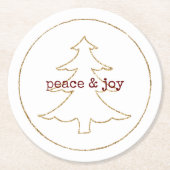 金ゴールドグリッターアウトラインのクリスマスツリー ラウンドペーパーコースター (正面)