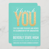 金ゴールドグリッターアクア卒業サンキューカード 招待状 (正面/裏面)